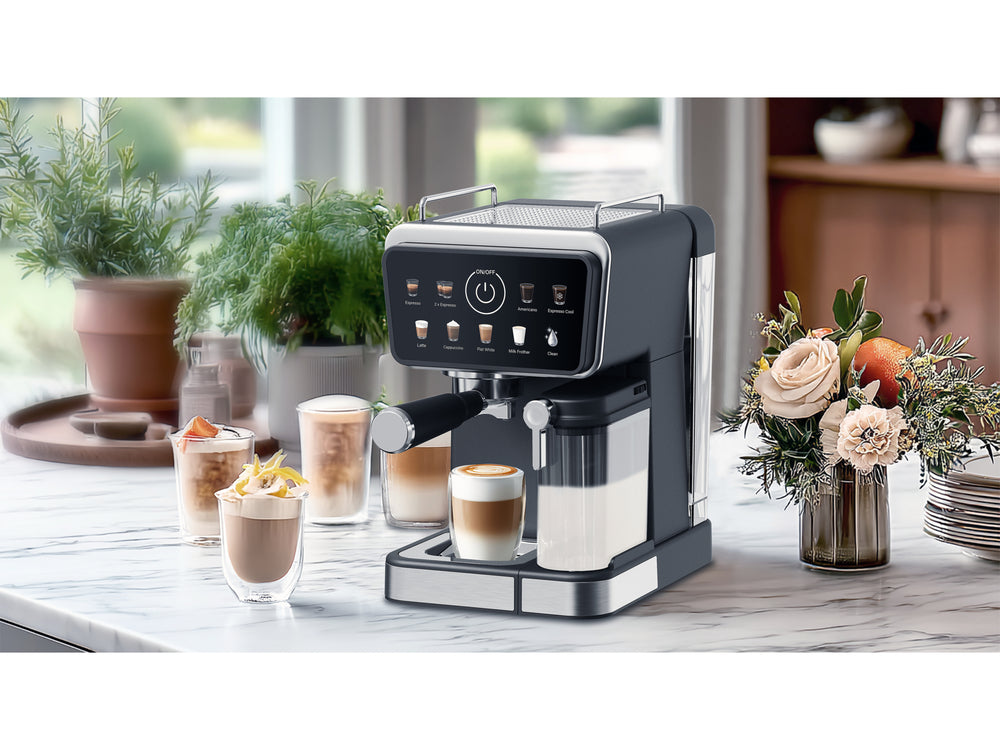 PRESSURE COFFEE MAKER WITH MILK FROTHER 1350W (68502)