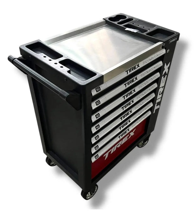 TOOL CABINET ON WHEELS | METAL WORKTOP | WITH TOOLS | 7 DRAWERS / 1 DOOR | 322 TOOLS (H7002)