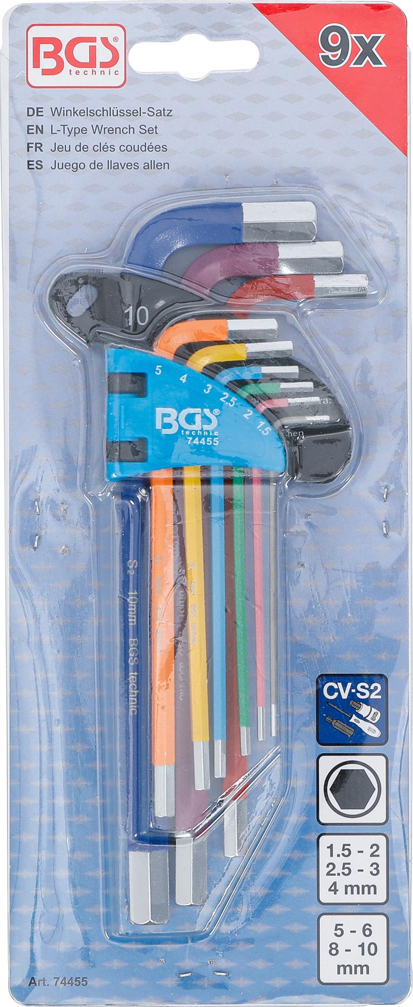 L-TYPE WRENCH SET | MULTICOLOUR | INTERNAL HEXAGON 1.5 - 10 MM | 9 PCS. (74455B)