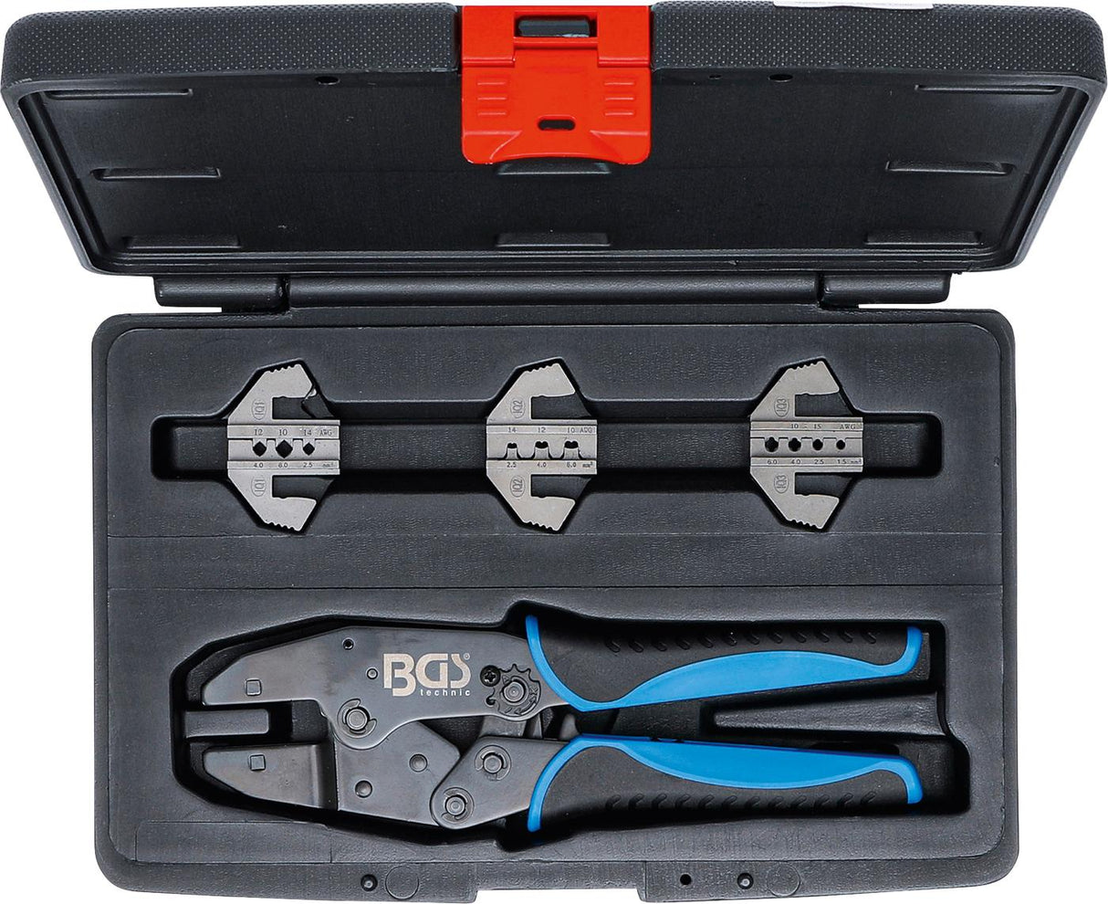 CRIMPING PLIERS SET | WITH 3 PAIRS OF JAWS | FOR SOLAR CONNECTORS MC3 / MC4 / TYCO (70003)