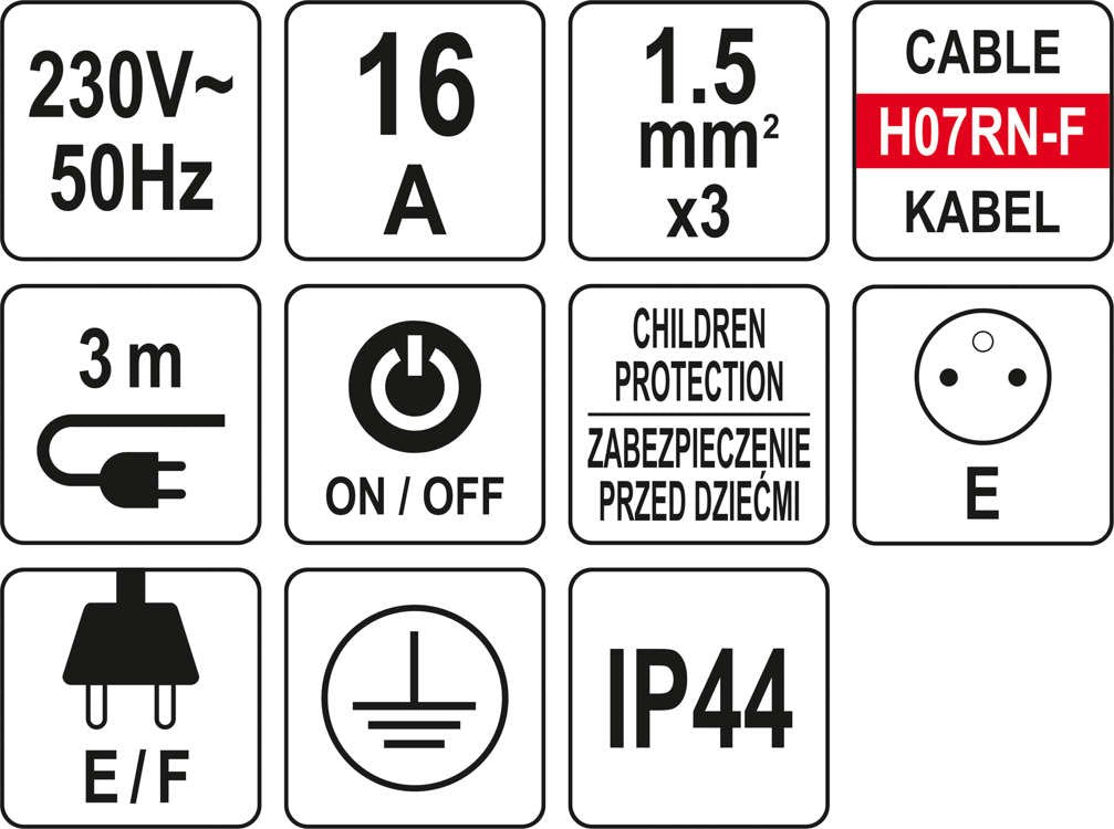 HD POWER STRIP IP 44 W. GROUND 3S 3M (YT-81240)
