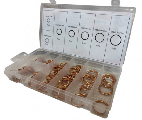 COPPER WASHERS WITH RUBBER INSERT SET | ROUND | Ø 6-20 MM | 95 PCS. (SK010095)