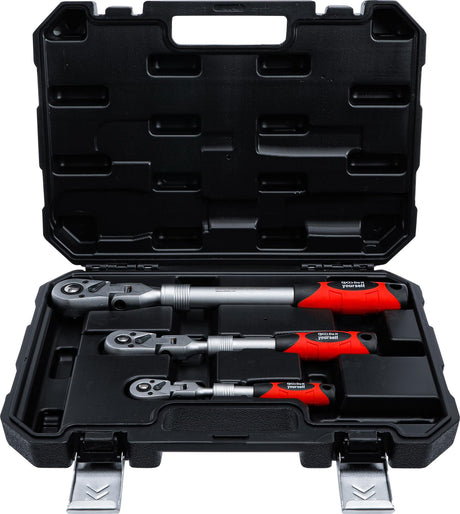 REVERSIBLE RATCHET SET | EXTENDABLE, BENDABLE | 6.3 MM (1/4") - 10 MM (3/8") - 12.5 MM (1/2") | 3 PCS. (72114)