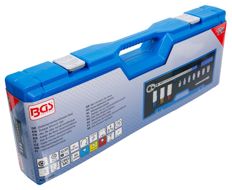 TORQUE WRENCH SET WITH SOCKETS | 12.5 MM (1/2") | 40 - 220 NM | 12 PCS (74695B)