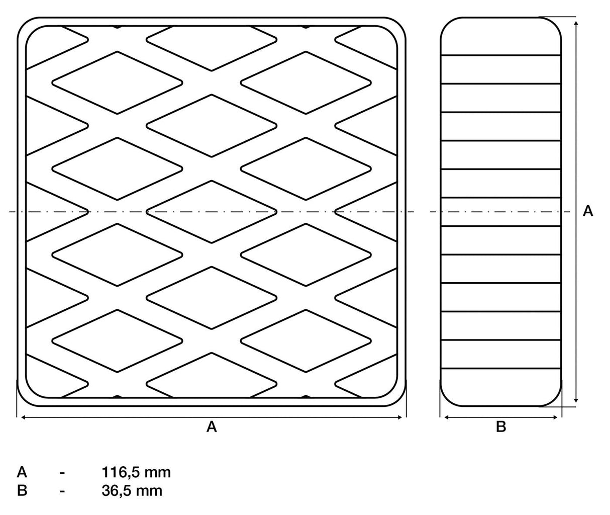 RUBBER PAD | FOR AUTO LIFTS | 116.5 X 116.5 X 36.5 MM (7037)