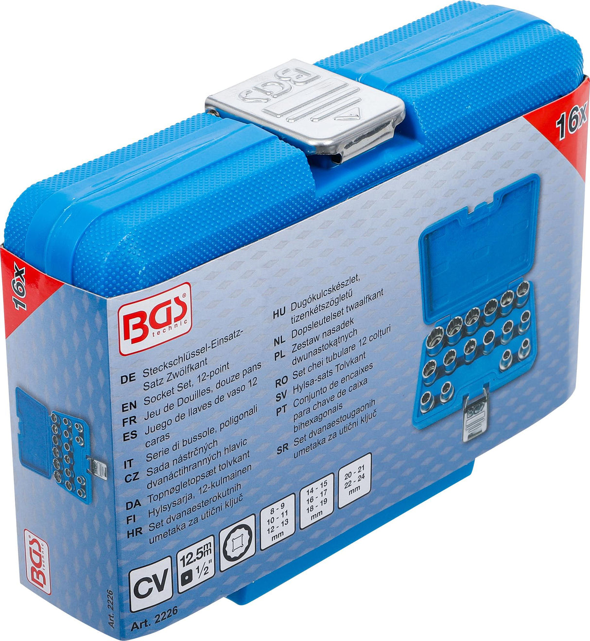 SOCKET SET, 12-POINT | 12.5 MM (1/2") DRIVE | 8 - 24 MM | 16 PCS. (2226)