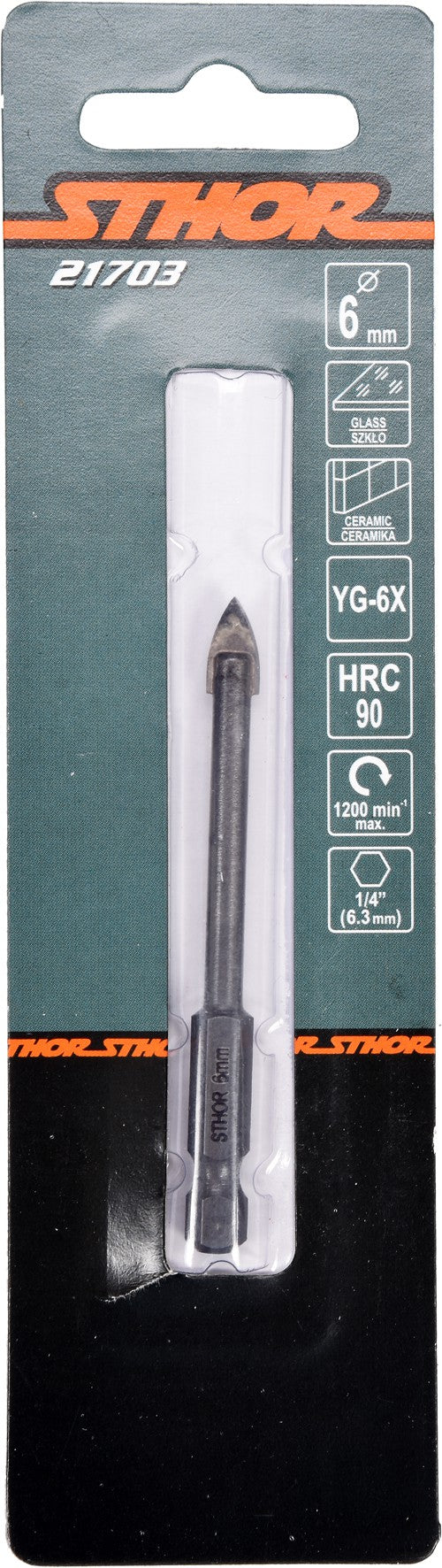 GLASS AND TILE DRILL WITH HEX SHANK 6MM (21703)