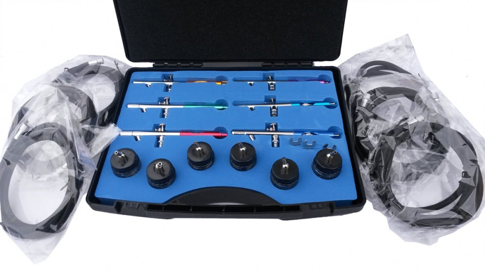 PROFESSIONAL AIRBRUSH SET WITH HOSES 18 PCS. (6+6+6) (ABS12-1)