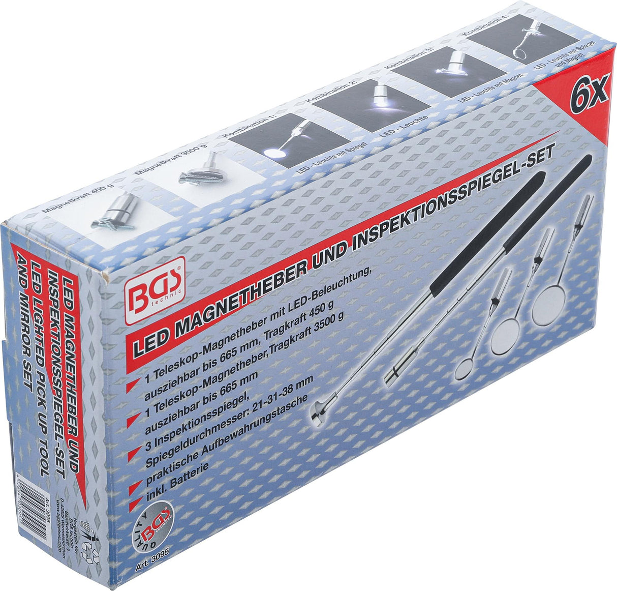 LED MAGNETIC PICK-UP TOOL AND INSPECTION MIRROR SET (3095)