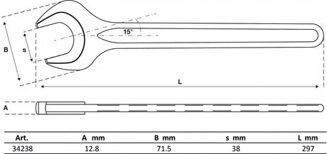 SINGLE OPEN END SPANNER | DIN 894 | 38 MM (34238)