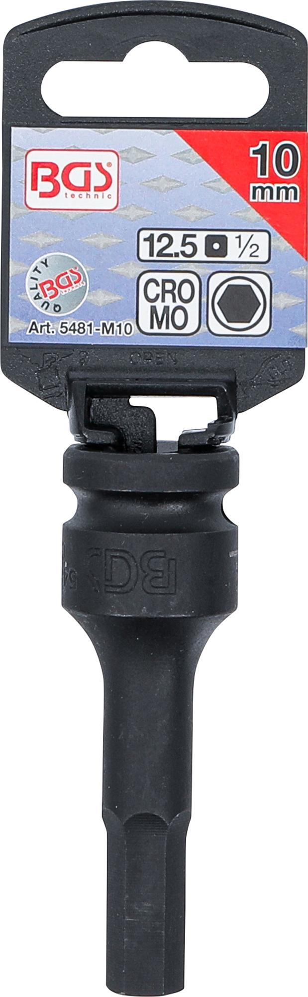 IMPACT BIT SOCKET | LENGTH 75 MM | 12.5 MM (1/2") DRIVE | INTERNAL HEXAGON 10 MM (5481-M10)