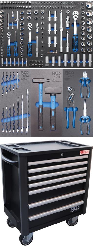 WORKSHOP TROLLEY | 7 DRAWERS | EXTRA LOW TOTAL HEIGHT | WITH 209 TOOLS (4140)
