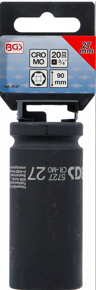 IMPACT SOCKET HEXAGON, DEEP | 20 MM (3/4") DRIVE | 27 MM (5727)