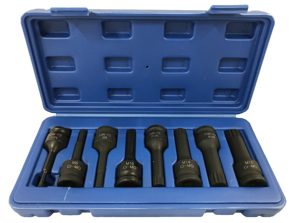 IMPACT BIT SET | 12.5 MM (1/2") | SPLINE (XZN) M5 - M18 | 9 PCS. (S1102)
