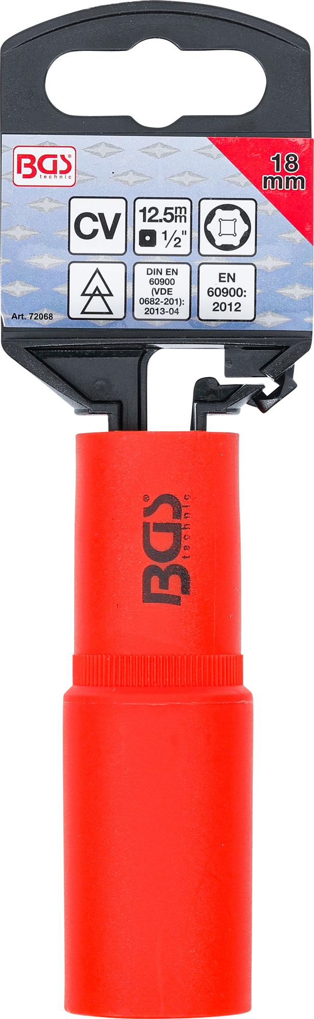 VDE SOCKET, HEXAGON | 12.5 MM (1/2") DRIVE | 18 MM (72068)