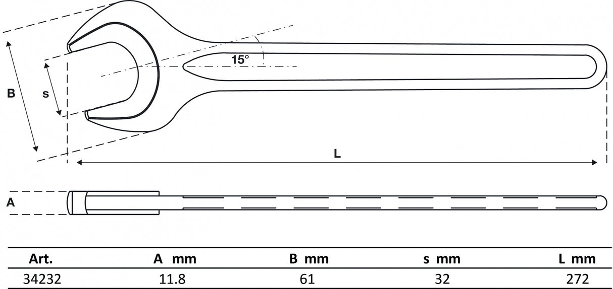SINGLE OPEN END SPANNER | DIN 894 | 32 MM (34232)