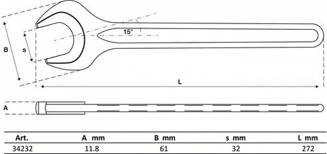 SINGLE OPEN END SPANNER | DIN 894 | 32 MM (34232)