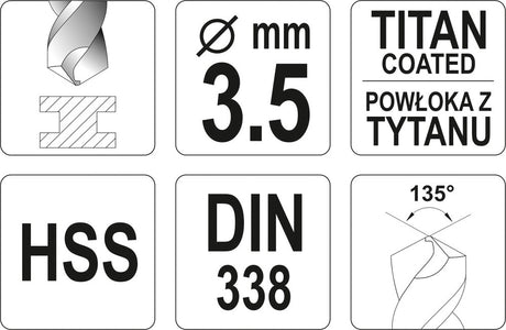 Poranterä metallia varten HSS-TIN 3,5 mm (YT-44639)