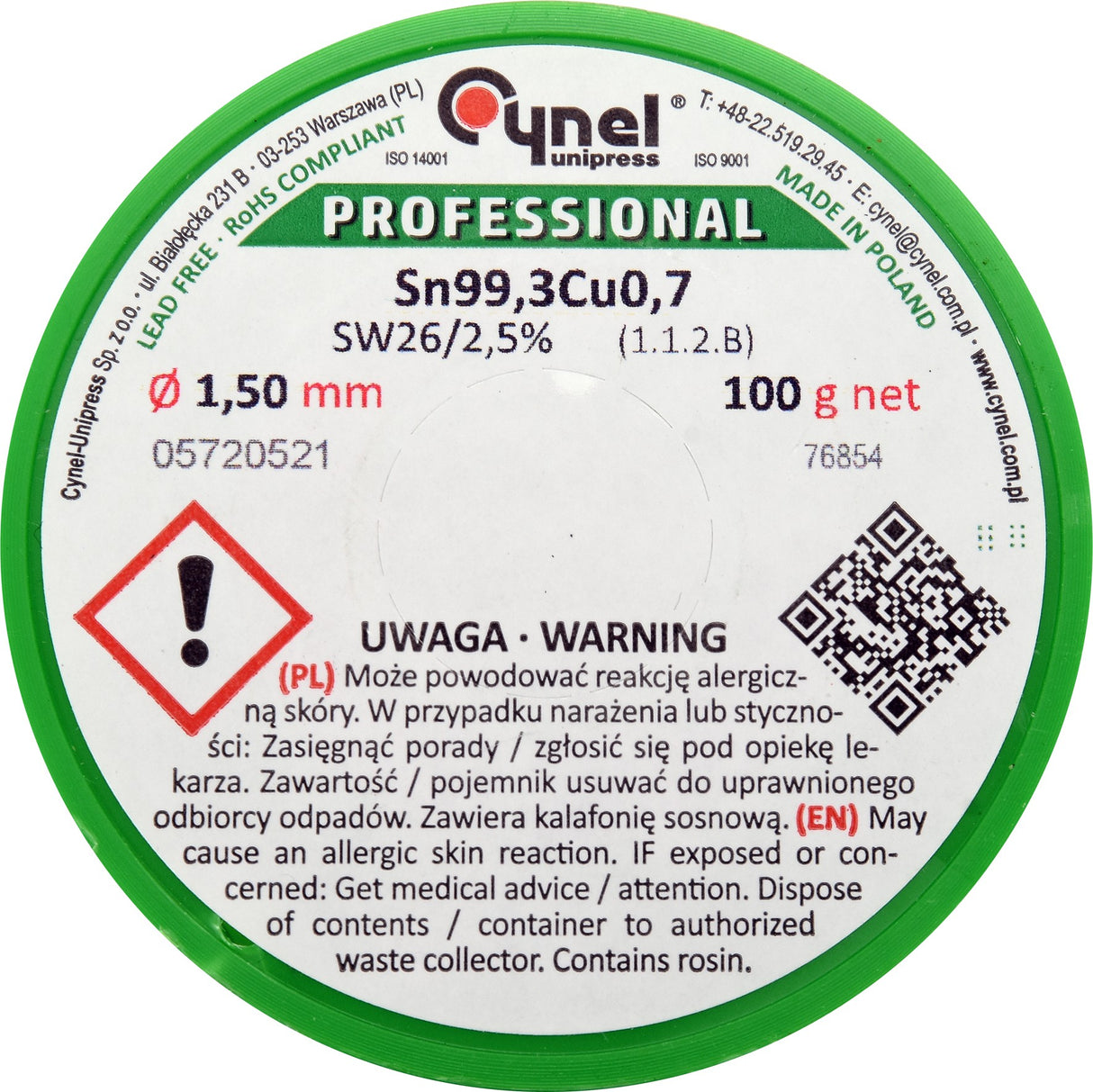 LEAD FREE SOLDER 1.5MM 100G (76854)