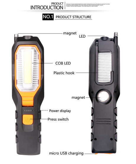 WORK LAMP RECHARGEABLE | 5W COB LED | USB | 280+80 LM | WITH MAGNETIC GRABBER (YD-6302B)