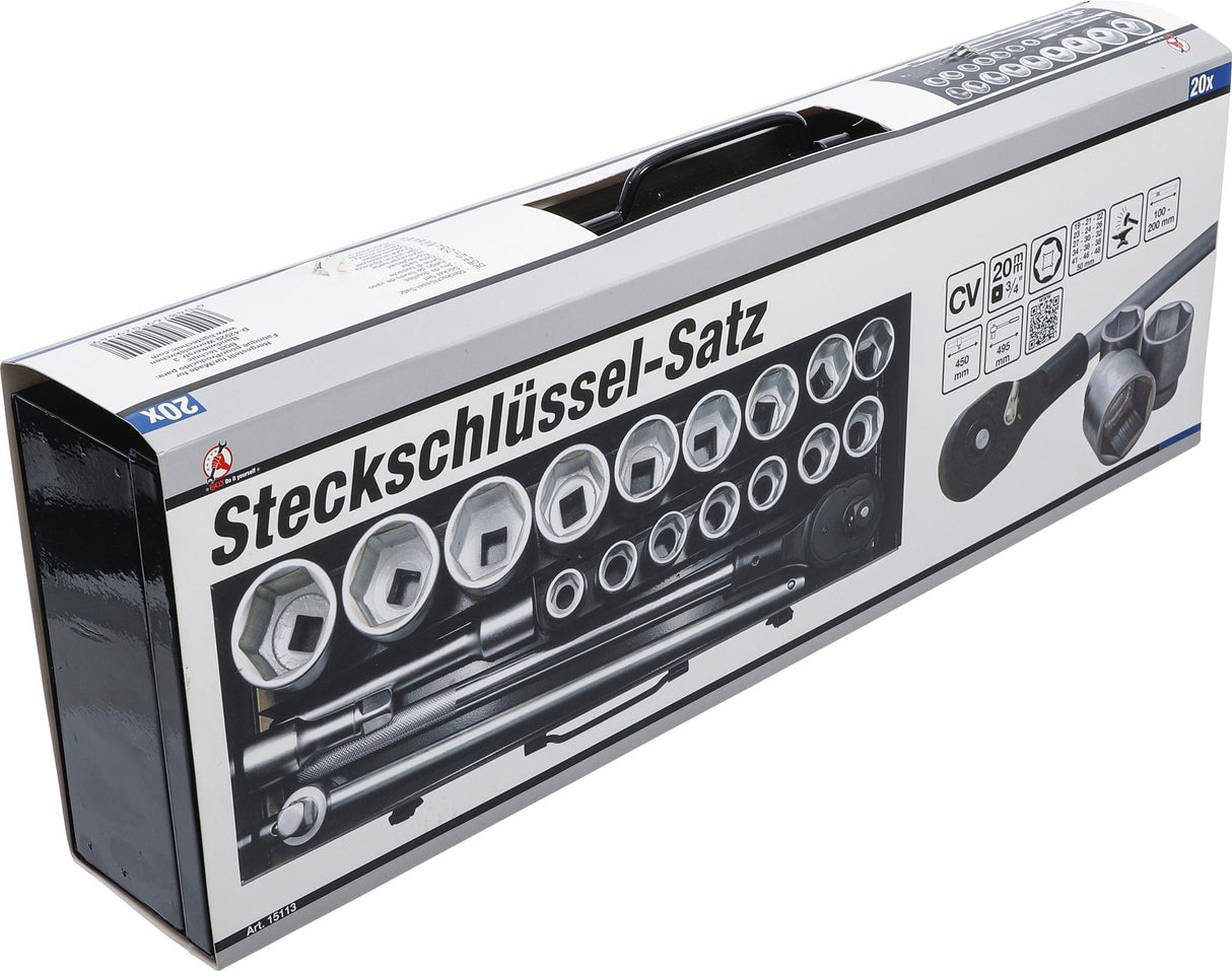 SOCKET SET | 20 MM (3/4") DRIVE | 19-50 MM | 20 PCS. (15113)