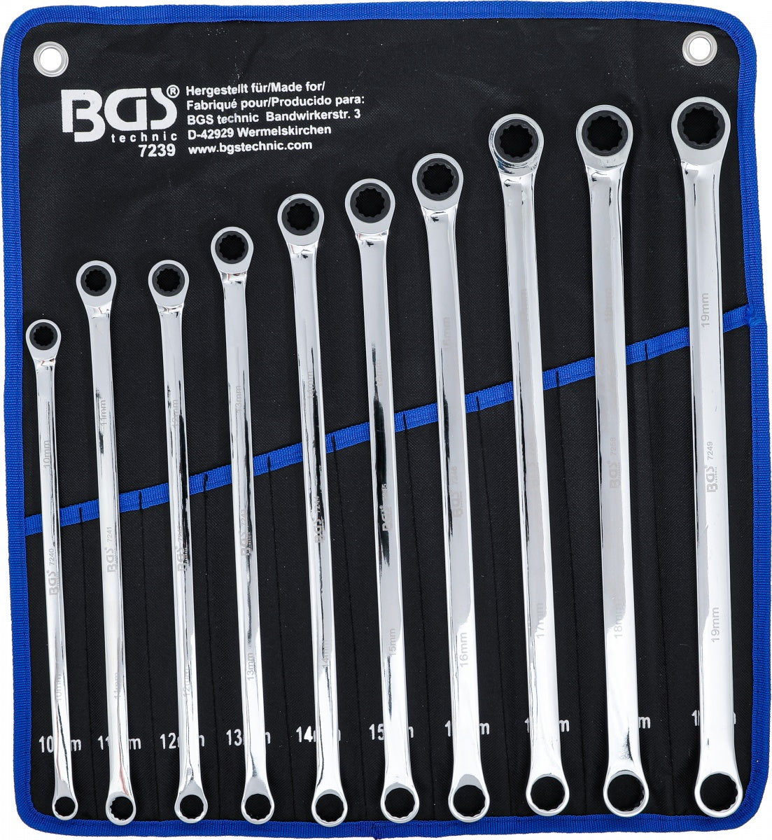 RATCHET RING WRENCH AND RING SPANNER SET | EXTRA LONG | 10 - 19 MM | 10 PCS. (7239)