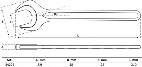 SINGLE OPEN END SPANNER | DIN 894 | 25 MM (34225B)