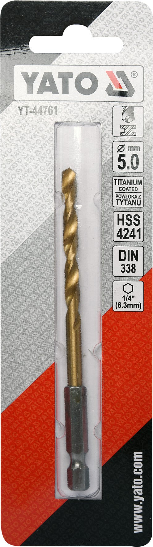 METAL DRILL WITH HEX SHANK 5,0MM TITAN (YT-44761)