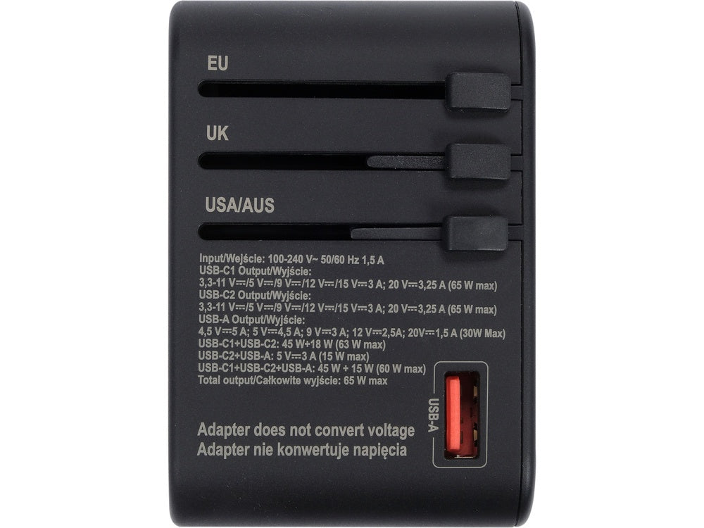 TRAVEL ADAPTER UNIV. USB, USB-C 65W (YT-81303)