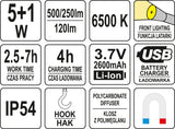 WORK LAMP RECHARGEABLE FLEXIBLE | 5W COB, 500LM + 120LM (YT-08562)