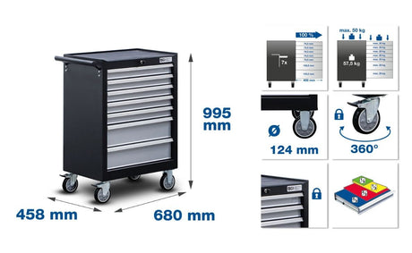TOOL CABINET WITH WHEELS | EMPTY | 7 DRAWERS (4235)