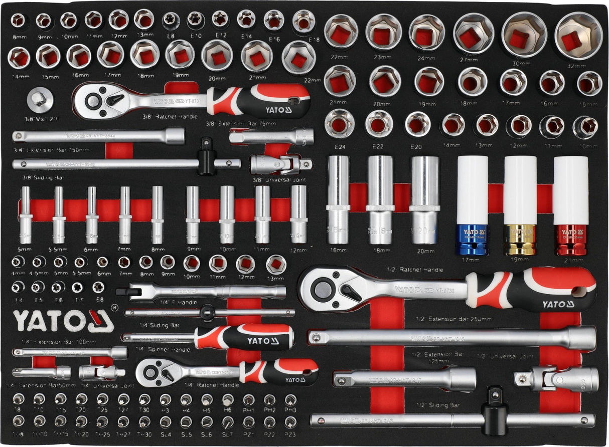 TOOLBOX: SOCKETS | RATCHETS | EXTENSIONS | 1/4" 3/8" 1/2" | 120 PCS (YT-55491)