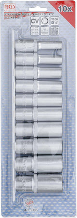 SOCKET SET, HEXAGON, DEEP | 12.5 MM (1/2") DRIVE | INCH SIZES | 10 PCS. (2435)