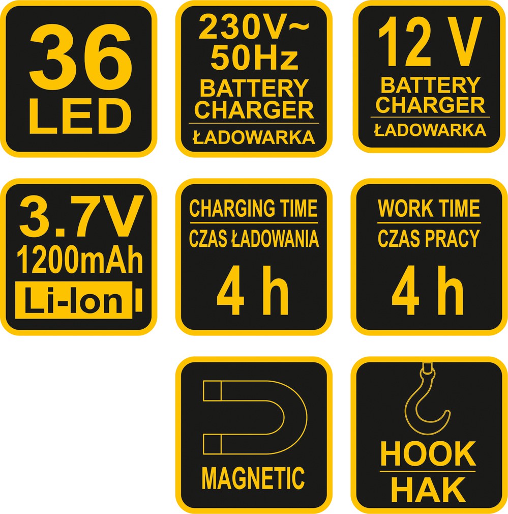 WORK LAMP RECHARGEABLE | FLAT | NI-MH 7.2V | 600MAH | 36 LED (82720)