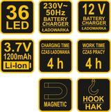 WORK LAMP RECHARGEABLE | FLAT | NI-MH 7.2V | 600MAH | 36 LED (82720)