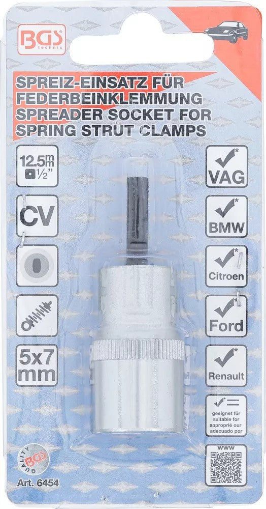 SPREADER SOCKET FOR SPRING STRUT CLAMPS | 12.5 MM (1/2") DRIVE | 5 X 7 MM (6454)