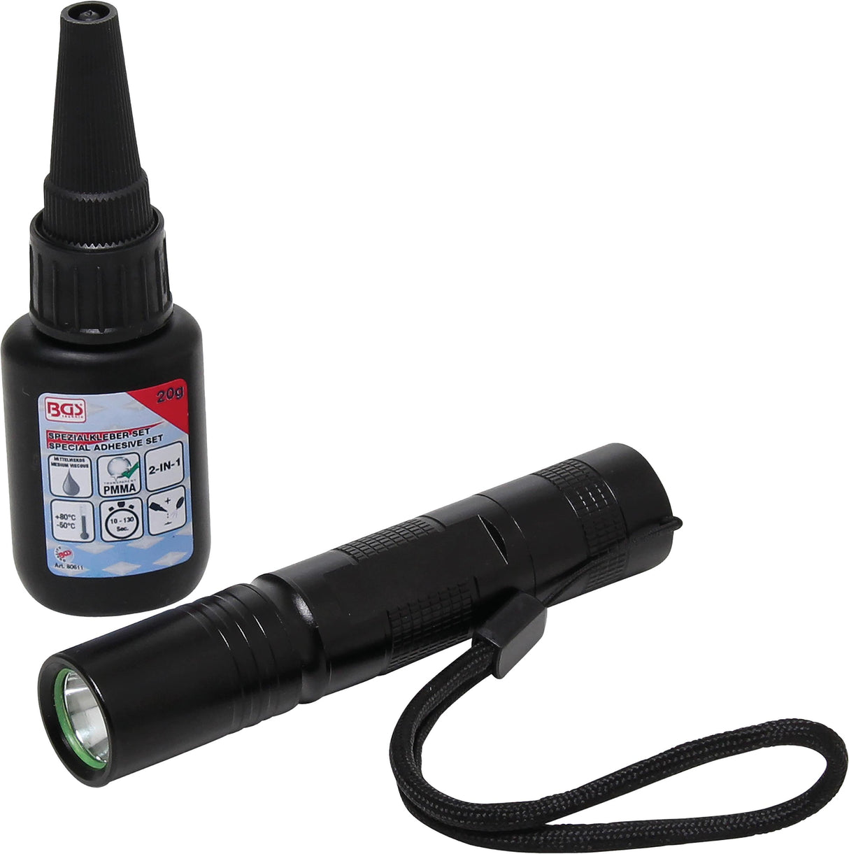 SPECIAL SUPER GLUE | "2-IN-1" | MEDIUM VISCOSITY | BOTTLE 20 G | UV LAMP (80611)