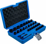 TWIST SOCKET SET (SPIRAL PROFILE) / SCREW EXTRACTOR | 6.3 MM (1/4") / 10 MM (3/8") DRIVE | METRIC AND INCH SIZES | 32 PCS. (74560)