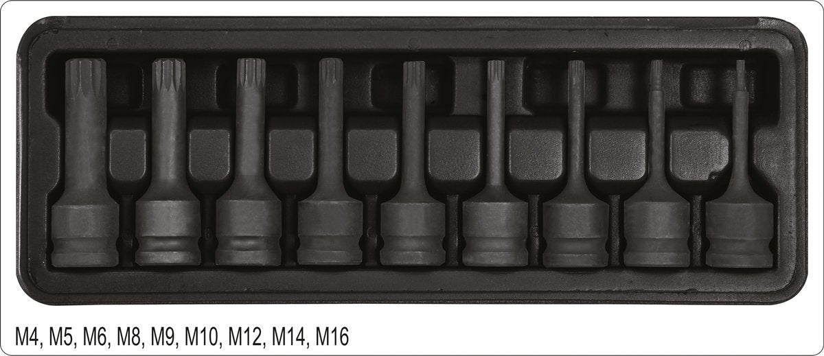 IMPACT BIT SOCKET SET SPLINE 9PCS 1/2" (YT-10691)