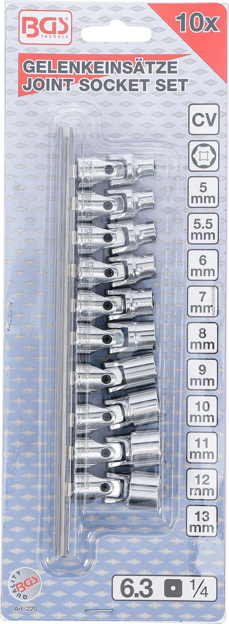 UNIVERSAL JOINT SOCKET SET | 6.3 MM (1/4") | 5 - 13 MM | 10 PCS. (220)
