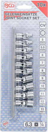 UNIVERSAL JOINT SOCKET SET | 6.3 MM (1/4") | 5 - 13 MM | 10 PCS. (220)