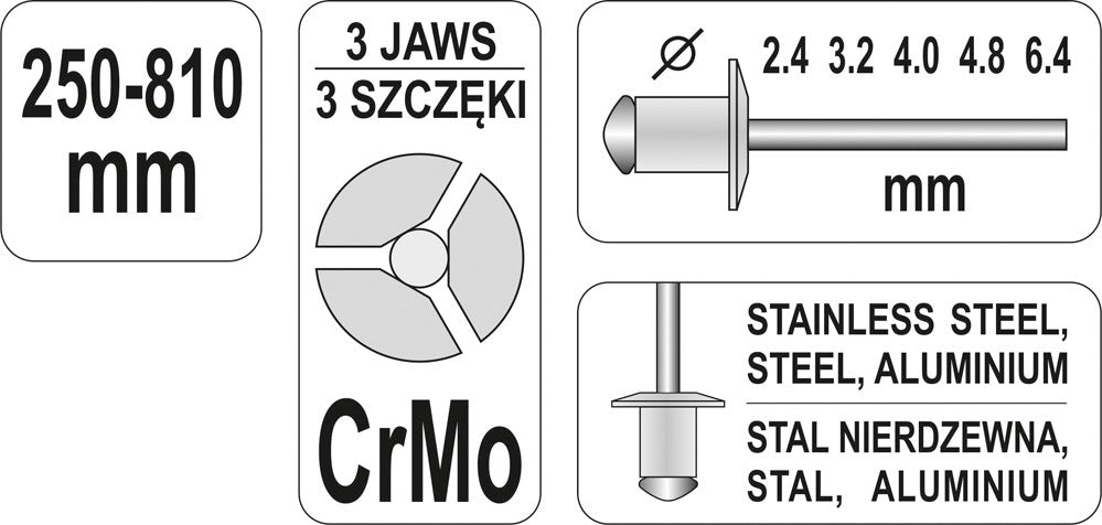 LAZY TONGUE RIVETER 2,4-6,4MM (YT-36060)