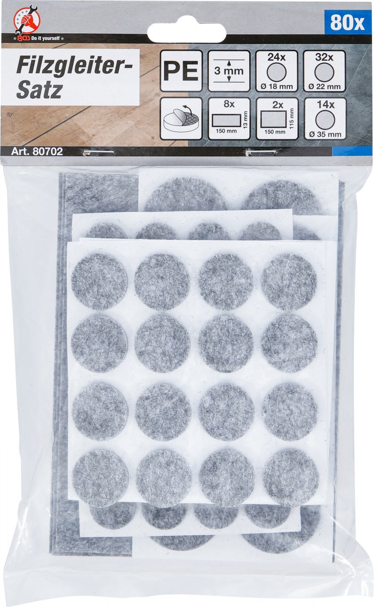 FELT PADS SET | TINGED WITH GRAY | 80 PCS. (80702)