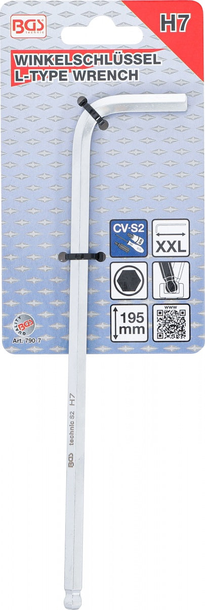 L-TYPE WRENCH | EXTRA LONG | INTERNAL HEXAGON / INTERNAL HEXAGON WITH BALL HEAD 7 MM (790-7)