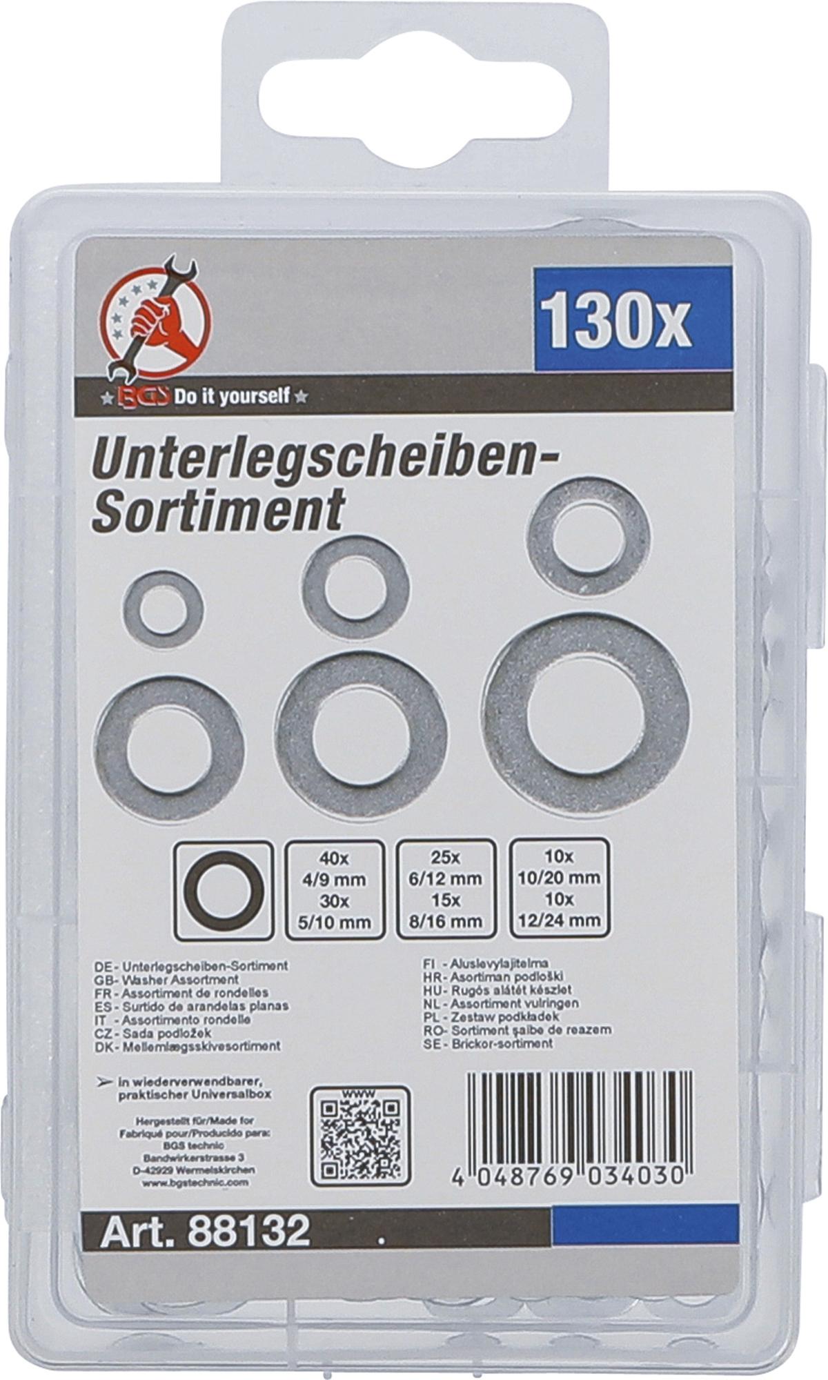 WASHER ASSORTMENT | Ø 4 - 12 MM (INSIDE SIZE) | 130 PCS. (88132)