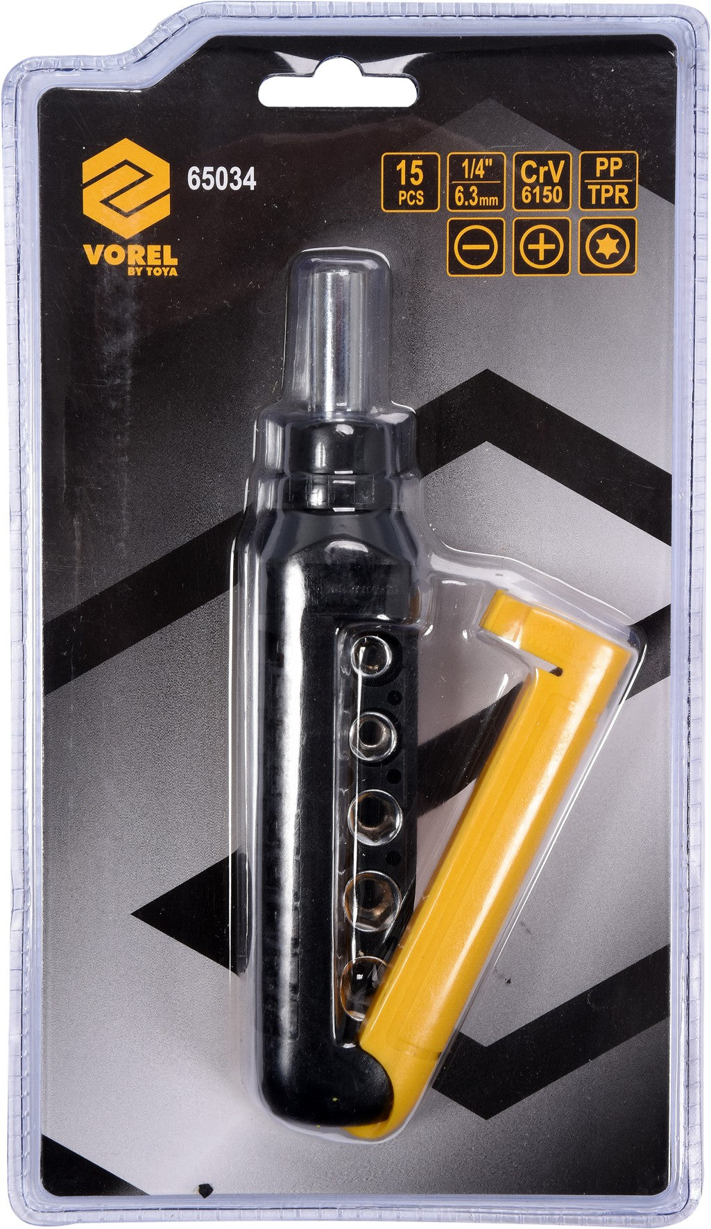 BIT SET WITH REVERSIBLE SCREWDRIVER | 15 PCS. (65034)