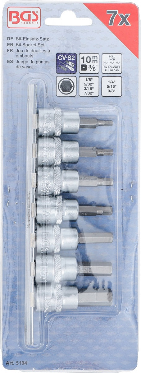 BIT SOCKET SET | 10 MM (3/8") DRIVE | INTERNAL HEXAGON 1/8" - 3/8" | INCH SIZES | 7 PCS. (5104)