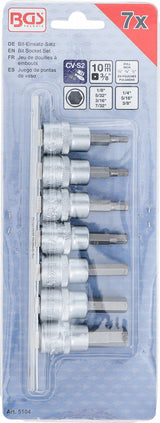 BIT SOCKET SET | 10 MM (3/8") DRIVE | INTERNAL HEXAGON 1/8" - 3/8" | INCH SIZES | 7 PCS. (5104)
