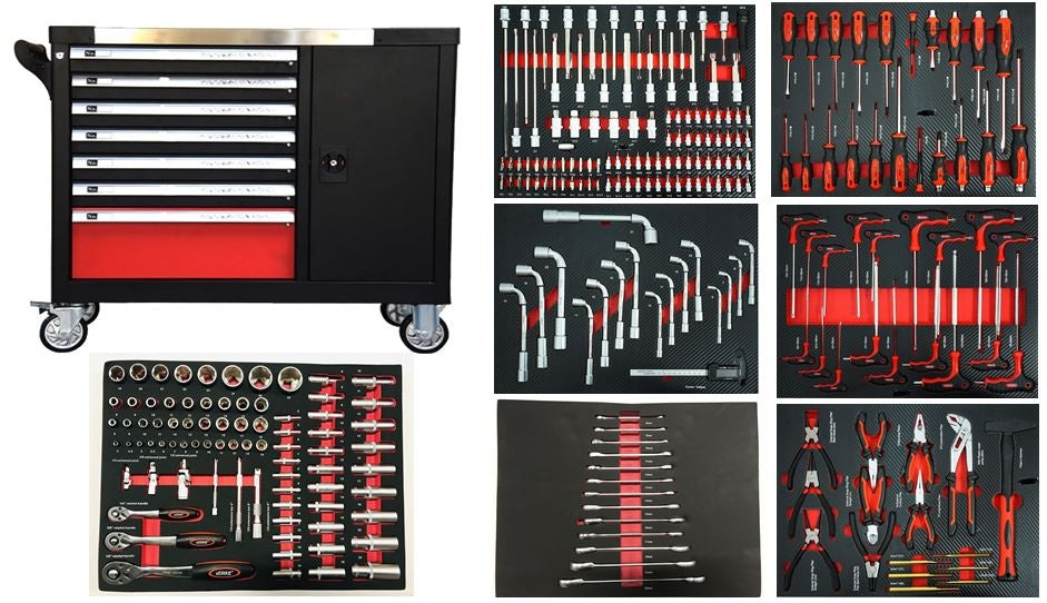 TOOL CABINET ON CASTERS XXL MAX | WITH TOOLS | 7 DRAWERS / 1 DOOR | 298 TOOLS (H70078)