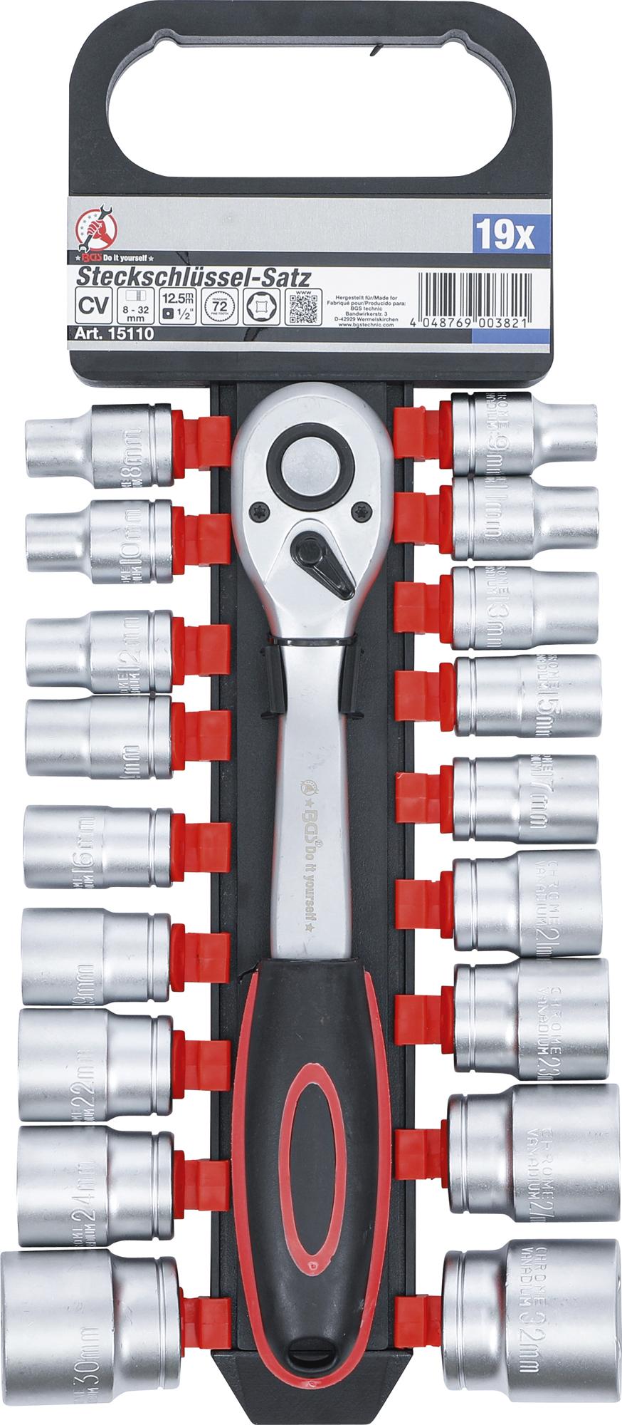 SOCKET SET WITH RATCHET | 12.5 MM (1/2") | 8-32 MM | 19 PCS. (B15110)
